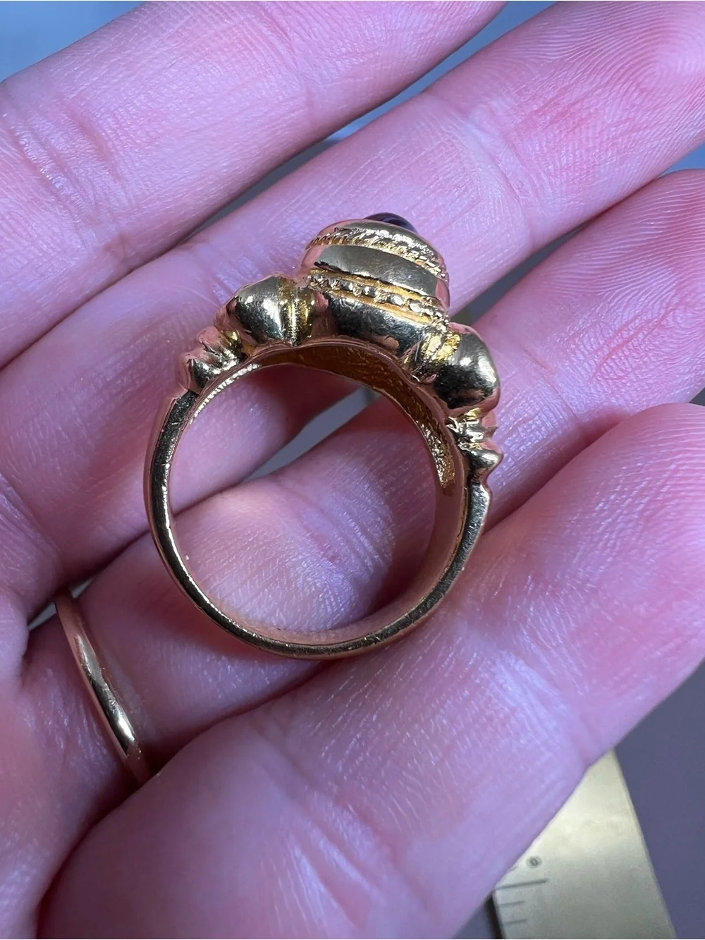 Gold-Tone Women's Ring with Purple Cabochon Stone